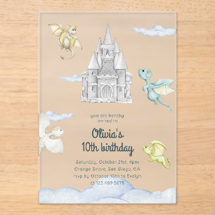 Magical Castle Cute Dragons Kids Birthday Acrylic Invitations