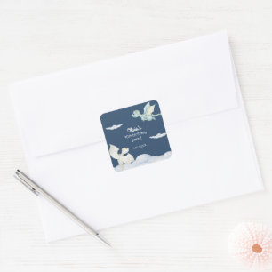 Magical Castle Cute Dragons Kids Birthday Blue Square Sticker