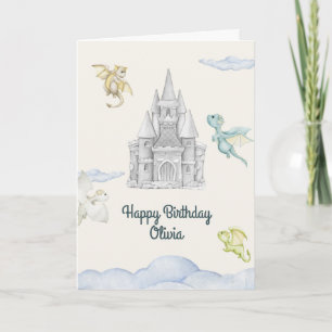 Magical Castle Cute Dragons Kids Birthday Card