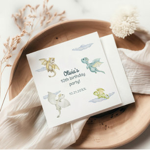 Magical Castle Cute Dragons Kids Birthday Napkin
