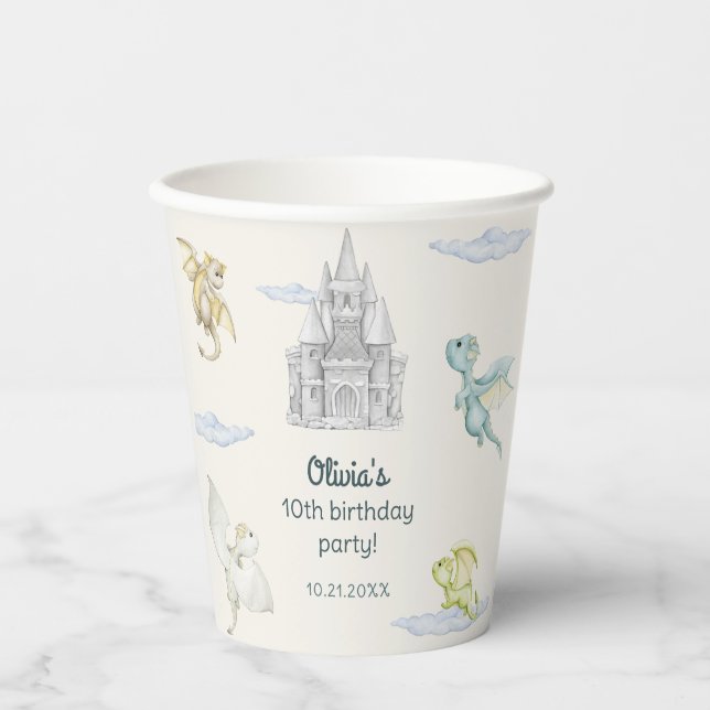 Magical Castle Cute Dragons Kids Birthday Paper Cups (Front)