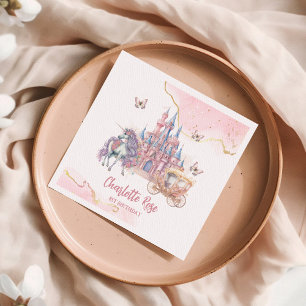Magical Castle Unicorn Pink Princess 1st Birthday Napkin