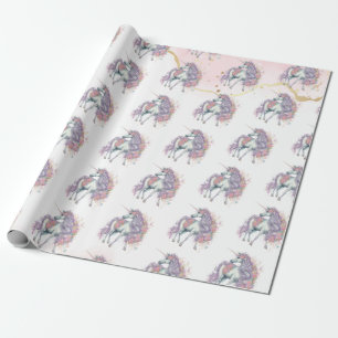 Magical Castle Unicorn Pink Princess 1st Birthday Wrapping Paper