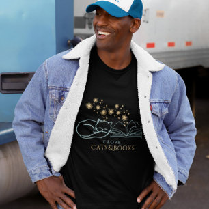 Magical Cat & Book Lover Night Art T-Shirt