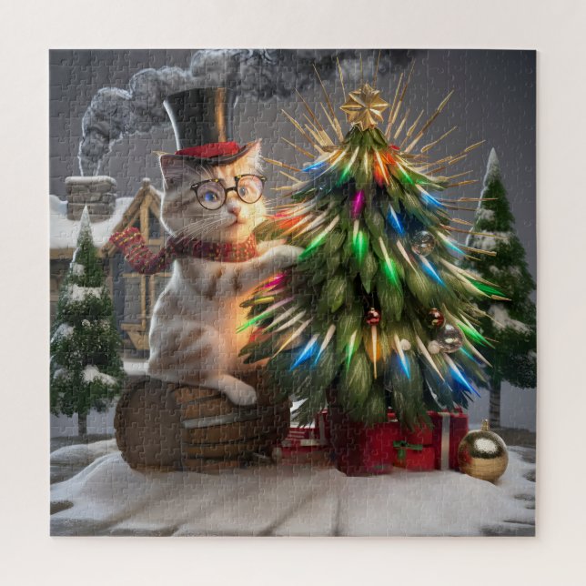 Magical Cat Christmas Whimsical 3D Winter Scene Jigsaw Puzzle (Vertical)