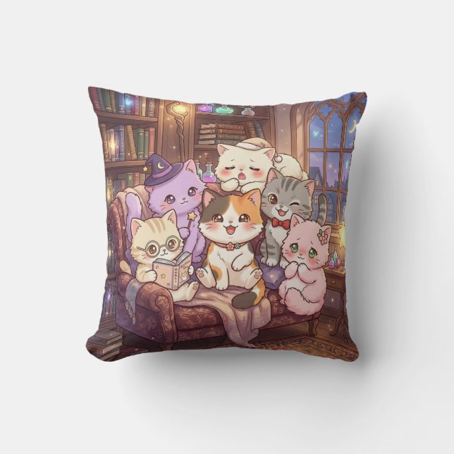 Magical Cat Library Pillow (Front)
