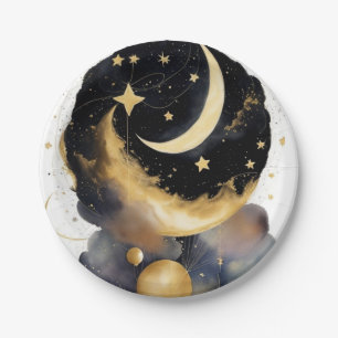 Magical Celestial Baby Shower Moon Stars Theme Paper Plate