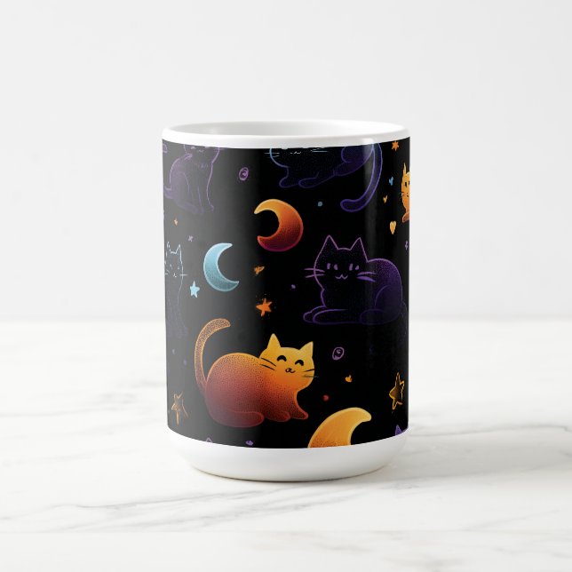 Magical Celestial Cat Pattern with Moons  Coffee Mug (Center)