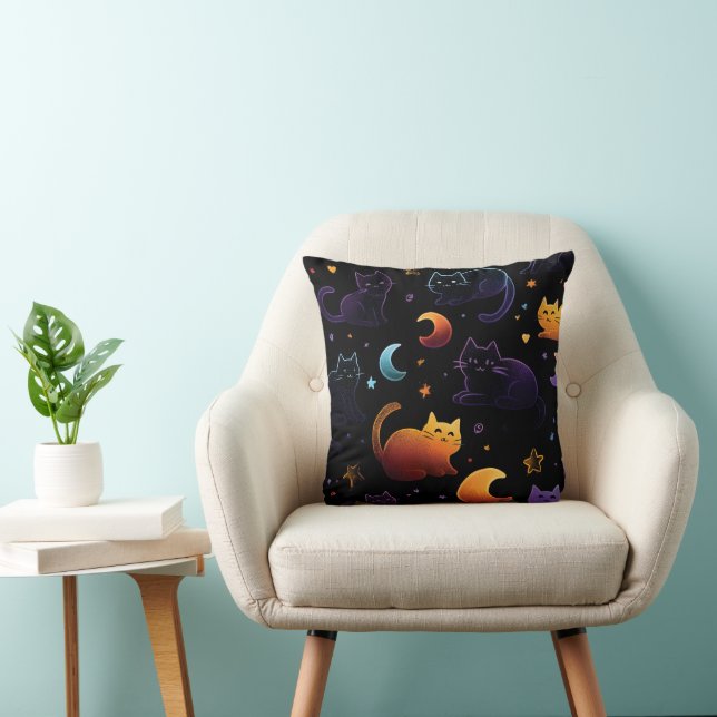 Magical Celestial Cat Pattern with Moons  Cushion (Chair)