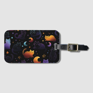 Magical Celestial Cat Pattern with Moons Luggage Tag