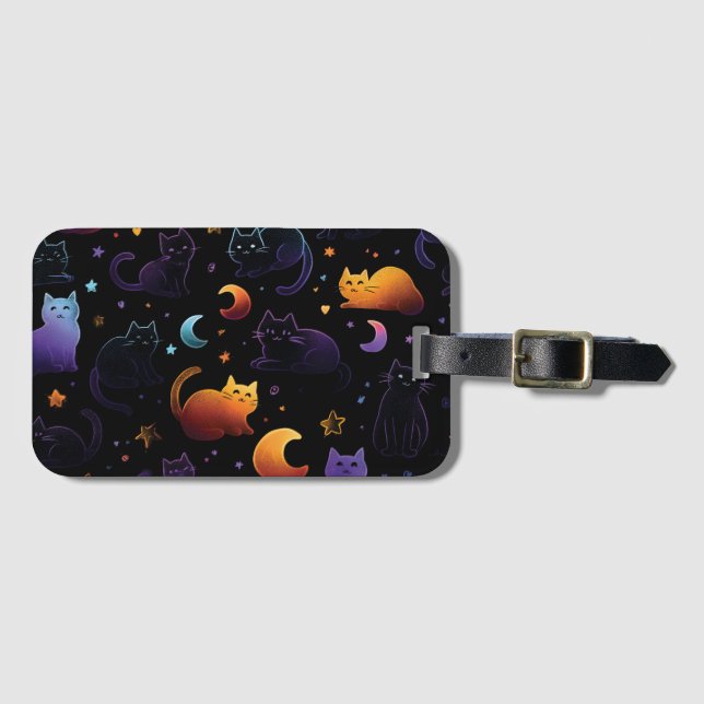 Magical Celestial Cat Pattern with Moons  Luggage Tag (Front Horizontal)