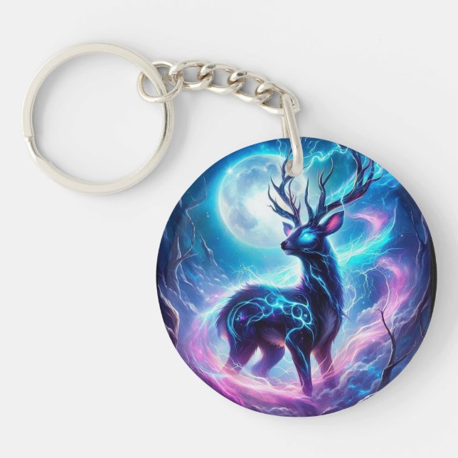 Magical Celestial Stag Round Acrylic Keychain (Front)