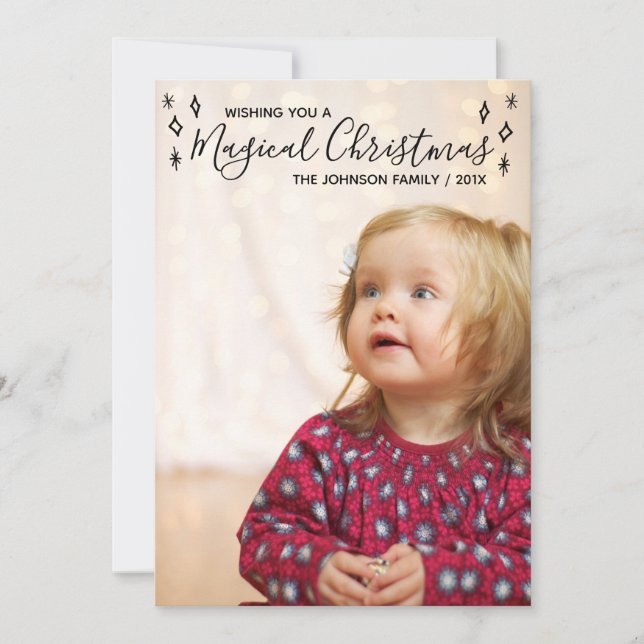 Magical Christmas Black Calligraphy Photo Holiday Card (Front)