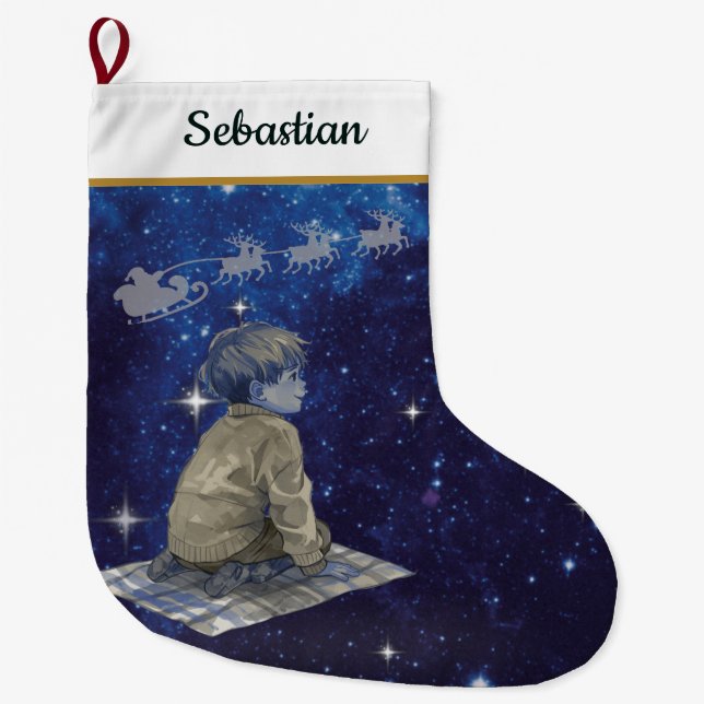 Magical Christmas Boy Stocking – Navy Silver (Front)