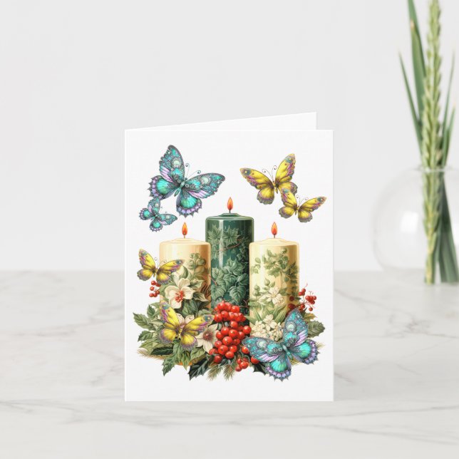 Magical christmas candles with christmas butterfly holiday card (Front)