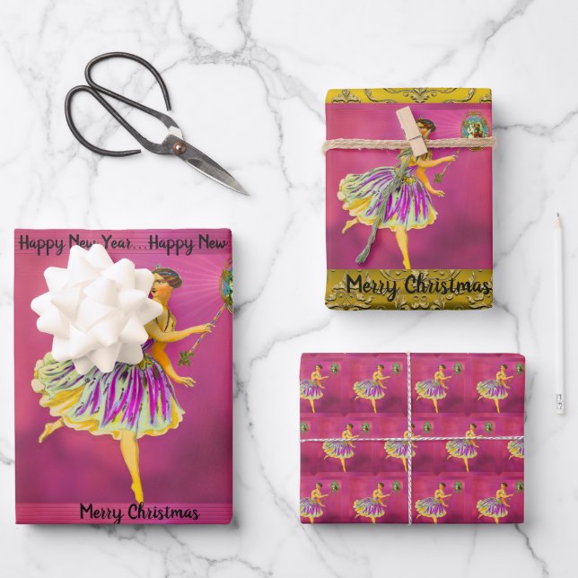 Magical Christmas Cheer II Fun Fairy Wrapping Paper Sheet (Front)