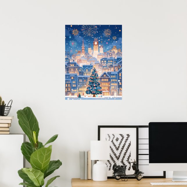 Magical Christmas City Fireworks Night Poster (Home Office)