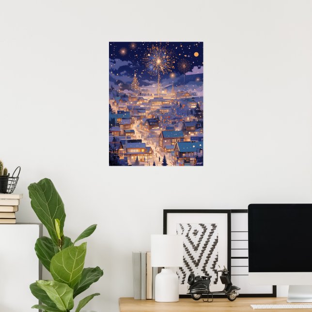 Magical Christmas City Fireworks Night Poster (Home Office)