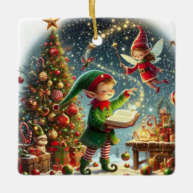Magical Christmas elf  Ceramic Ornament (Front)