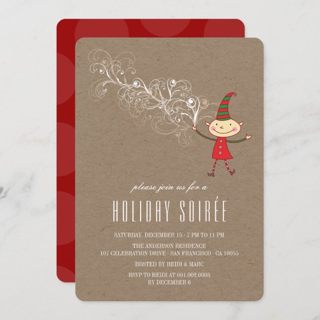 Magical Christmas Elf Rustic Holiday Party Invite (Front/Back)
