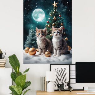 Magical Christmas Eve with Kittens by Tree  Poster
