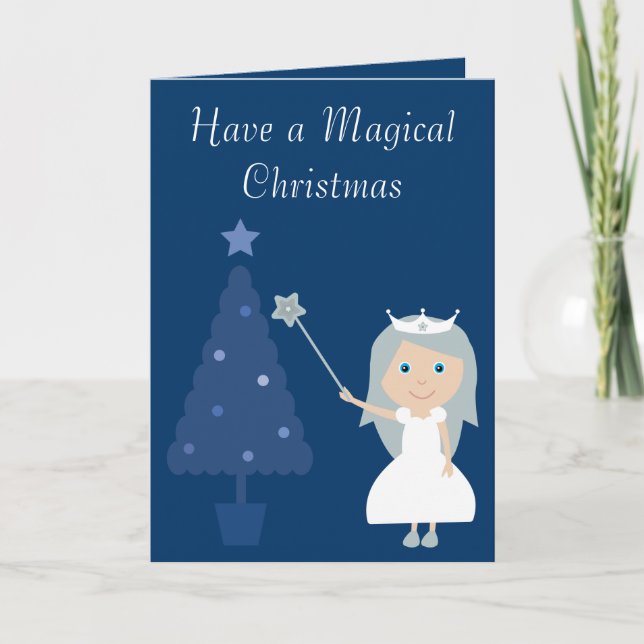 Magical Christmas Fairy Princess & Tree Blue Card (Front)