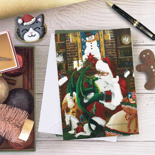 Magical Christmas Fantasy Santa Dragon Yule Cosy Holiday Postcard