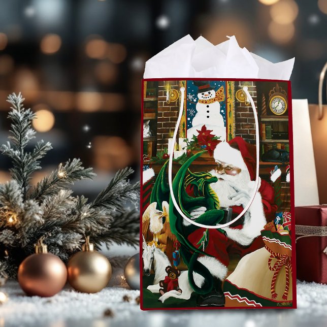 Magical Christmas Fantasy Santa Dragon Yule Cosy Medium Gift Bag (Creator Uploaded)