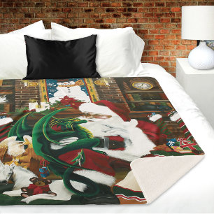 Magical Christmas Fantasy Santa Dragon Yule Cosy Sherpa Blanket