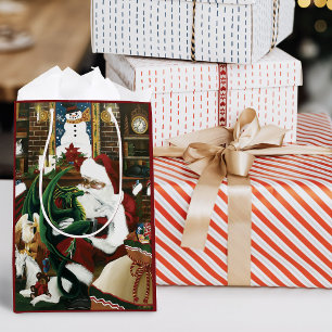 Magical Christmas Fantasy Santa Dragon Yule Cosy Small Gift Bag