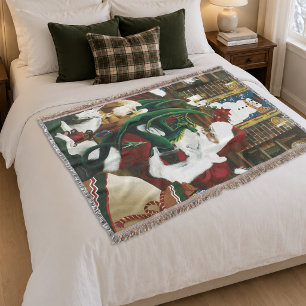 Magical Christmas Fantasy Santa Dragon Yule Cosy Throw Blanket