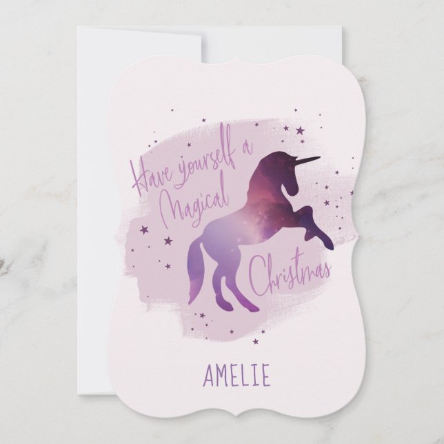 Magical Christmas galaxy unicorn Holiday Card (Front)