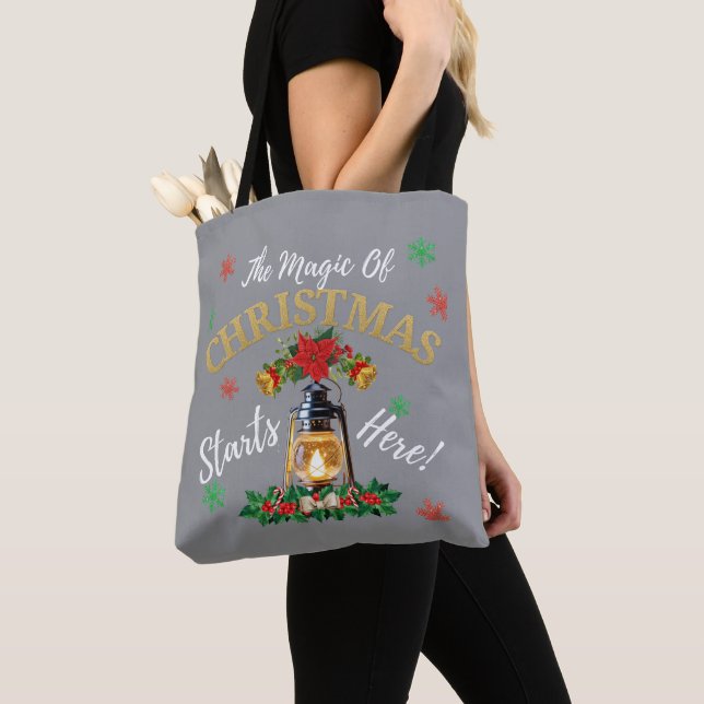 Magical Christmas Glow Tote Bag - Festive Lantern  (Close Up)