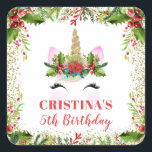 Magical Christmas Holly Berries Unicorn Birthday Square Sticker<br><div class="desc">Magical Christmas Holly Berries Unicorn Birthday Square Sticker</div>