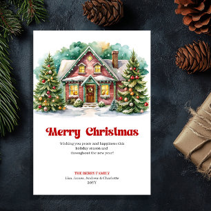 Magical Christmas house joyful winter scene card