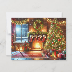 Magical Christmas Living Room Scene Holiday Card