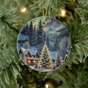 Magical Christmas, Mountain Village, Polar Lights Ceramic Tree Decoration