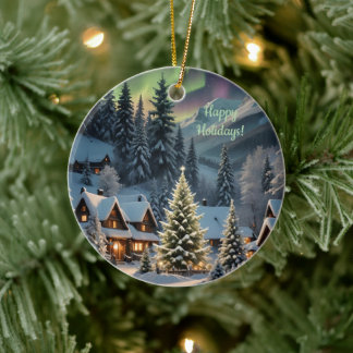 Magical Christmas, Mountain Village, Polar Lights Ceramic Tree Decoration