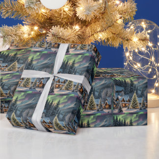 Magical Christmas, Mountain Village, Polar Lights Wrapping Paper