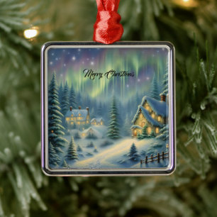 Magical Christmas night in the forest under stars  Metal Tree Decoration
