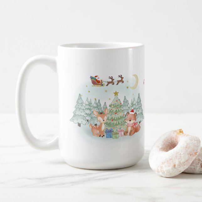 Magical Christmas Night in the Winter Forest Coffee Mug (With Donut)