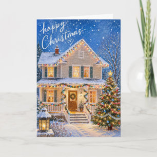 Magical Christmas Night Snowy House Greeting Card
