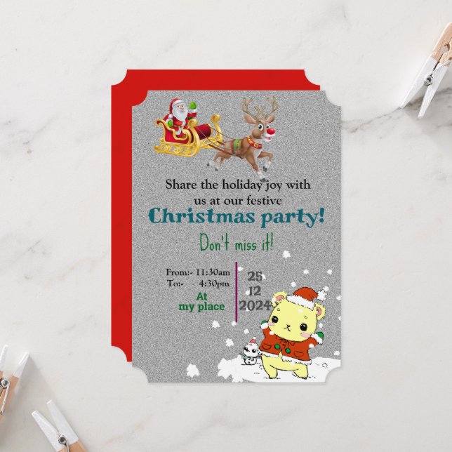 Magical Christmas Party Invitation (Front/Back In Situ)