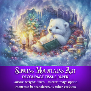 Magical Christmas Polar Bear In Cave Decoupage Tissue Paper