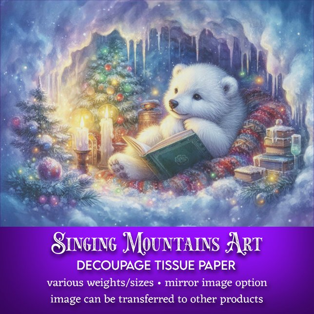 Magical Christmas Polar Bear In Cave Decoupage Tissue Paper (Creator Uploaded)