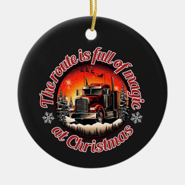 Magical Christmas Route for Truckers Ceramic Tree Decoration (Front)