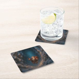 Magical Christmas Santa in Snowy Canyon Square Paper Coaster