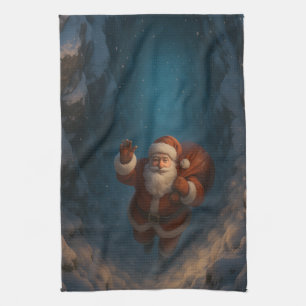 Magical Christmas Santa in Snowy Canyon Tea Towel