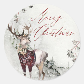 Magical Christmas Scene Rustic Woodland Deer Classic Round Sticker