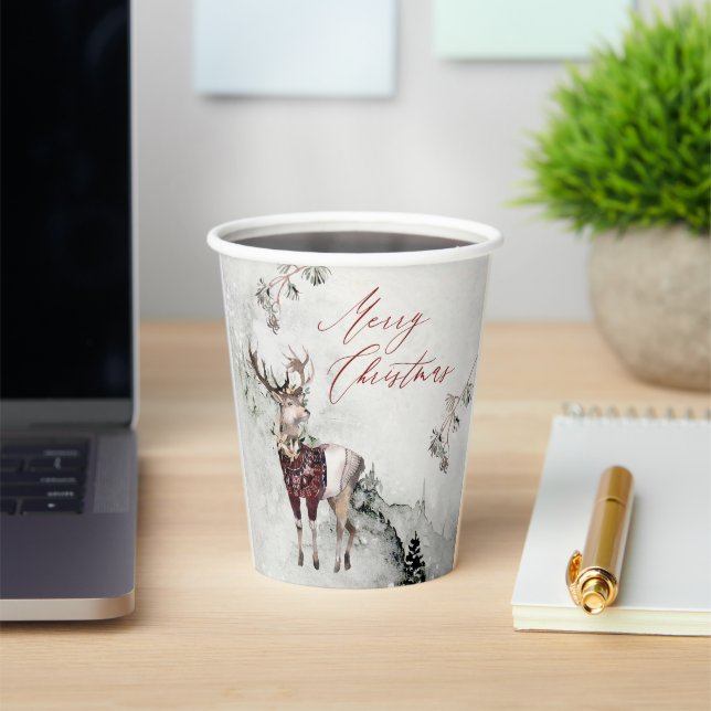 Magical Christmas Scene Rustic Woodland Deer Paper Cups (Insitu)